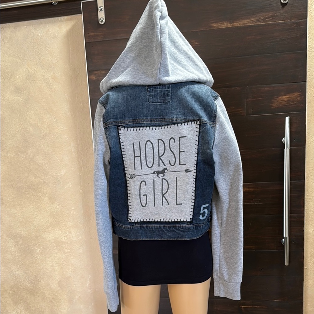 Horse Girl Blue/Gray Denim Hoodie Jacket Size Juniors M